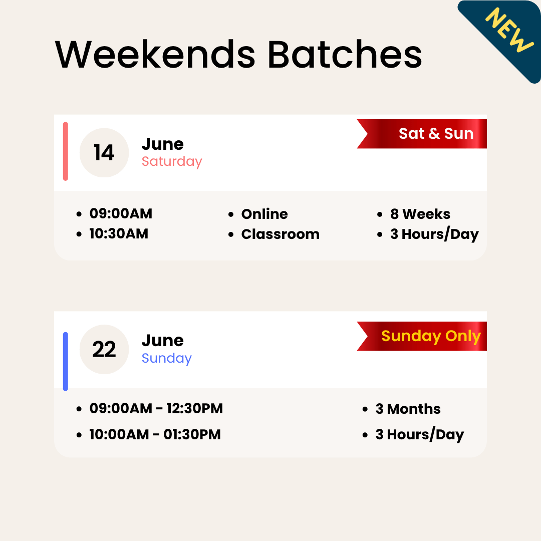 Weekend stock market training batches starting June 14 and June 22 in Chennai with online and classroom options, 8 weeks and 3 months duration