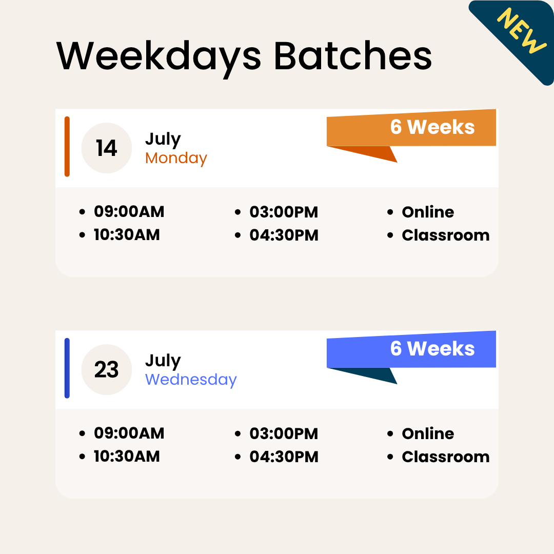 Stock market training weekday batches starting July 14 and July 23 with online and classroom options at multiple time slots – EQSIS Chennai