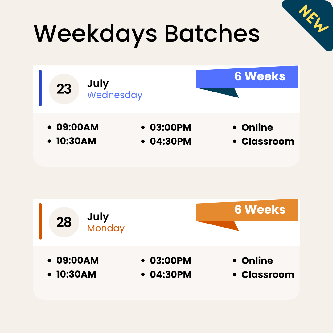 Weekday stock market training batches starting on 23rd and 28th July 2025 in Chennai by EQSIS. Flexible time slots for both online and classroom modes. 6 weeks duration.