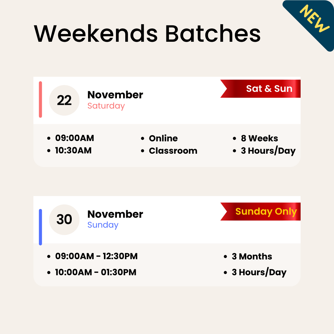 Weekend Stock Market Training in Chennai – Sunday Only & Sat-Sun Batches Weekend stock market training batches in Chennai starting November 9 and November 15, including Sunday-only and Sat–Sun options with online and classroom modes at Kodambakkam and Guindy.