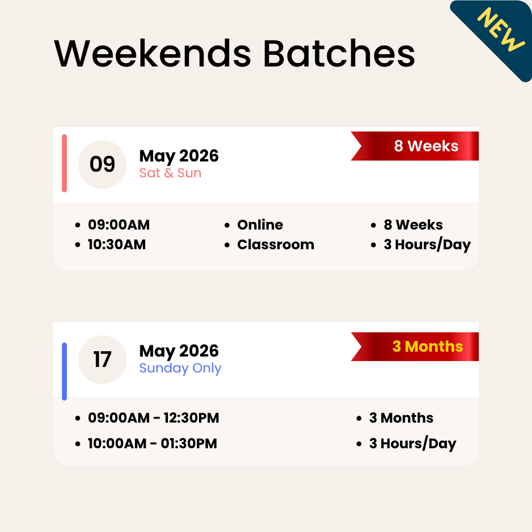 May 2026 weekend stock market training in Chennai with Sat and Sun 8 week batch starting May 9 and Sunday only 3 month batch starting May 17, available online and classroom at Kodambakkam and Guindy.